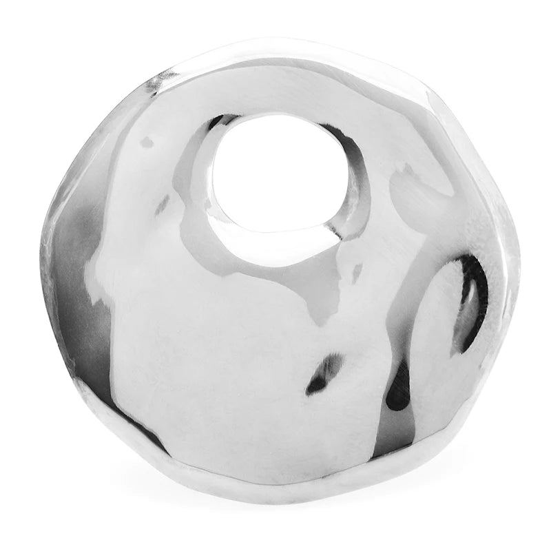 Large Sculptural Stainless Steel Circle Brooch — Silver