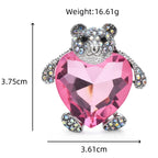 Bear Hugging Pink Heart Crystal Brooch — dimensions
