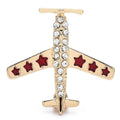 Vintage Airplane with Enamel Stars Brooch — Gold & Red Stars