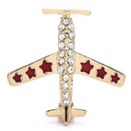 Vintage Airplane with Enamel Stars Brooch — Gold & Red Stars