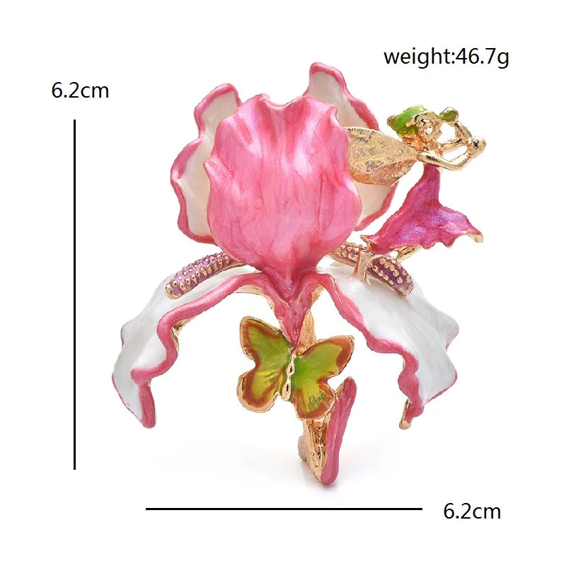 Sculpted Enamel Iris Flower Brooch