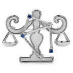 Libra Zodiac with Blue Star Accents Brooch — Silver