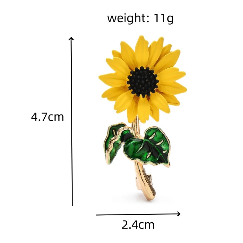 Yellow Enamel Sunflower Brooch — dimensions