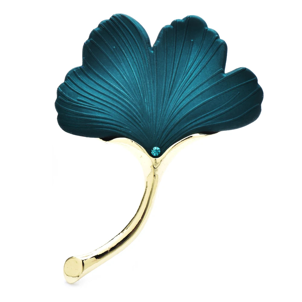 Colorful Enamel Ginkgo Leaf Brooch — Teal