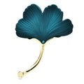 Colorful Enamel Ginkgo Leaf Brooch — Teal