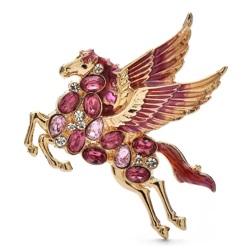 Jeweled Enamel Pegasus Brooch — Pink