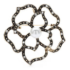 Rhinestone Openwork Rose with Pearl-Look Center Brooch — Openwork Rose