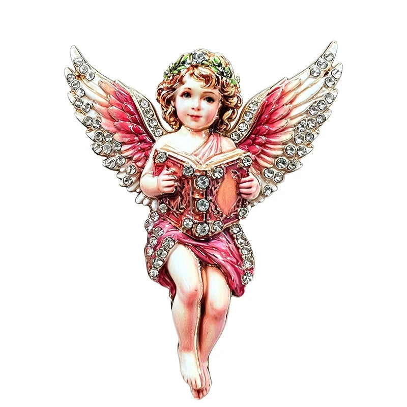 Reading Angel with Jeweled Wings Brooch original white background product photo