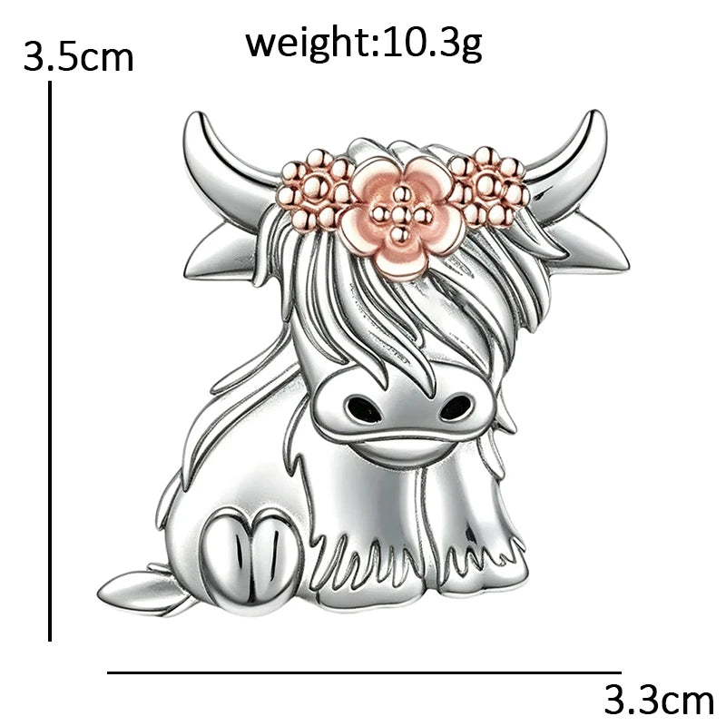Highland Cow with Flower Crown Brooch