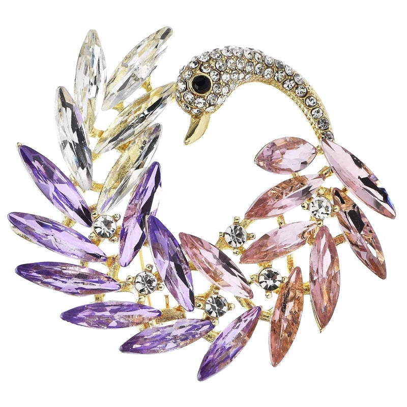 Jeweled Swan Wreath Brooch — Purple