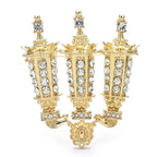 Rhinestone Three-Arm Candle Holder Brooch — Gold
