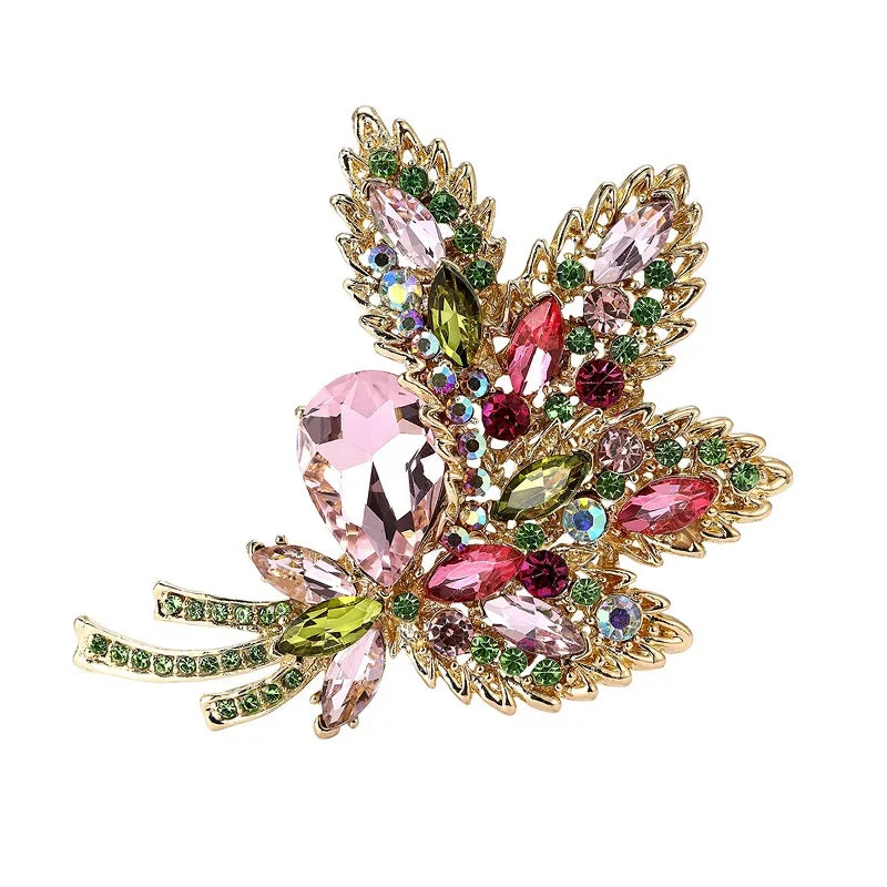 Large Jeweled Leaf Bouquet Brooch