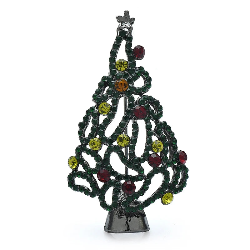 Openwork Christmas Tree with Colorful Ornaments Brooch