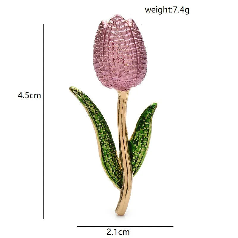 Textured Enamel Tulip Stem Brooch dimensions and weight