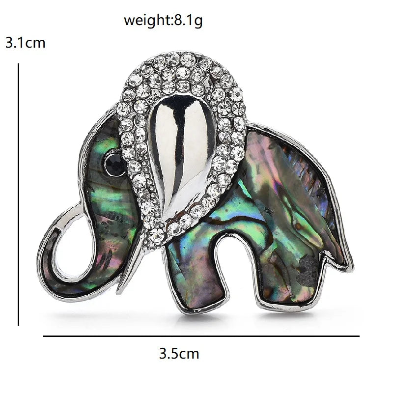 Rhinestone Elephant with Pearl-Look or Abalone-Look Inset Brooch — dimensions