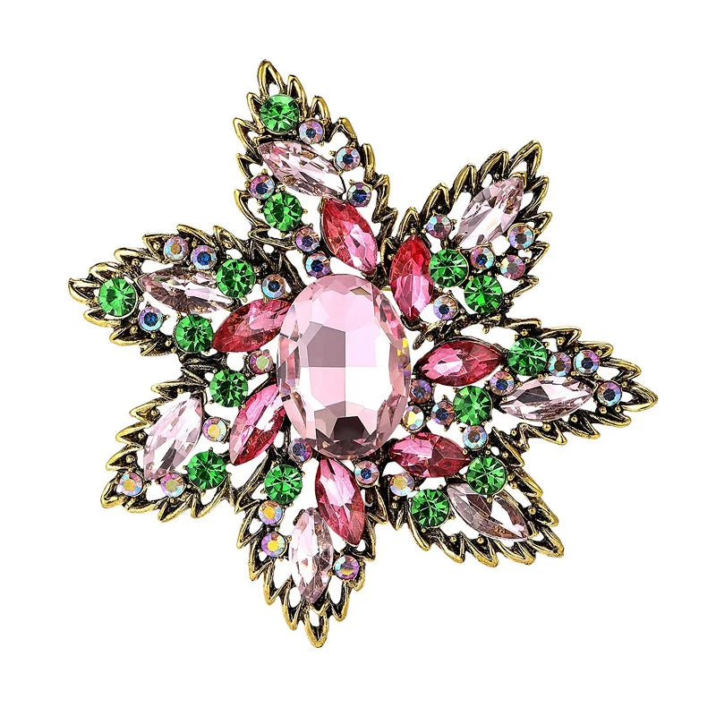Large Layered Jeweled Star Flower Brooch