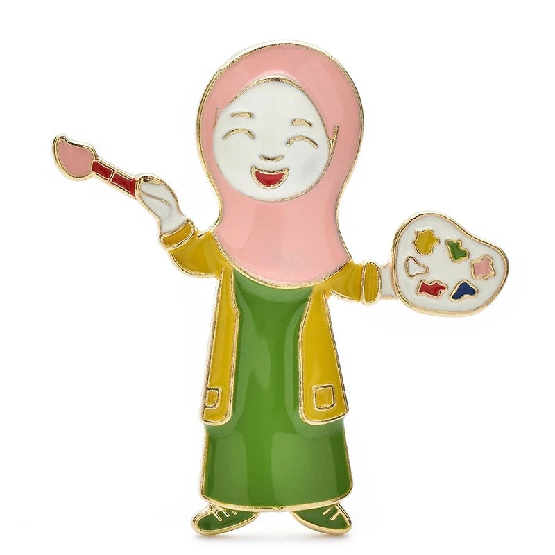 Enamel Painter with Palette Brooch — Painter & Palette