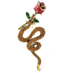 Rose and Coiled Snake Brooch — Gold
