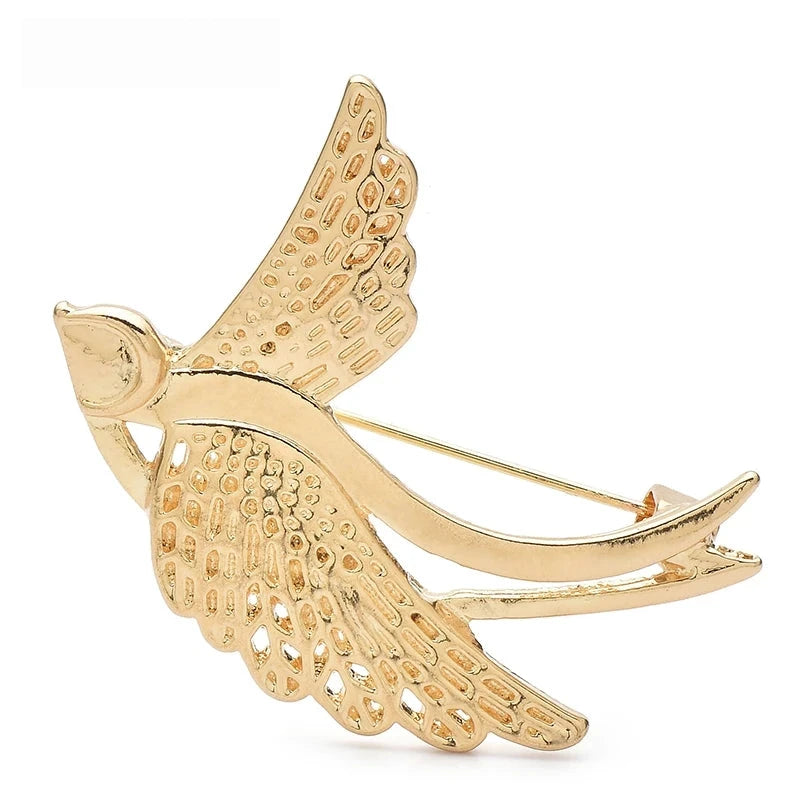 Textured Swallow with Sweeping Tail Brooch — Gold
