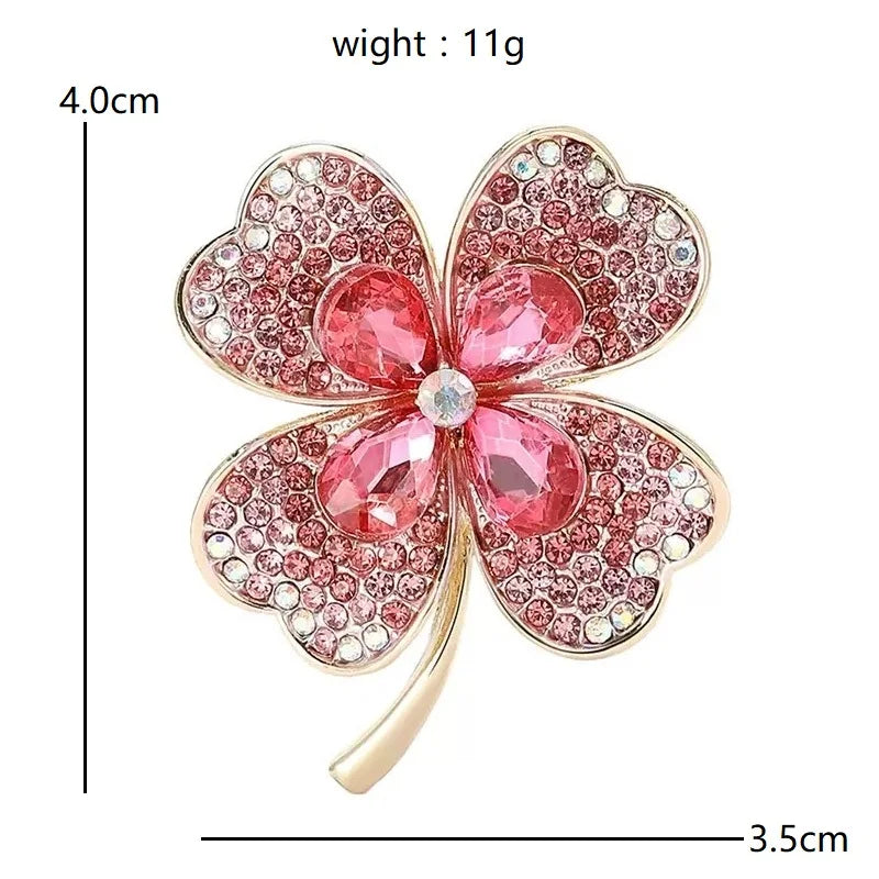 Jeweled Floral and Clover Motif Brooch