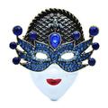 Jeweled Masquerade Face with Enamel Lips Brooch — Blue