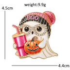 Halloween Ghost with Pumpkin and Drink Brooch