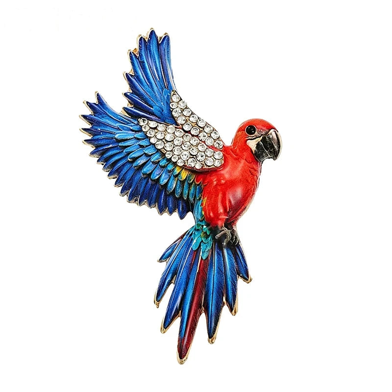 Flying Parrot with Sparkling Wings Brooch