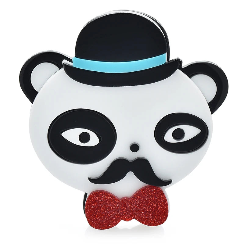 Acrylic Bear with Bowler Hat and Bow Tie Brooch — White