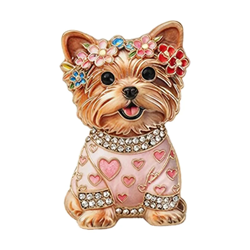 Floral Puppy in Patterned Sweater Brooch original white background product photo