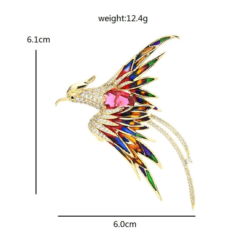 Jeweled Flying Phoenix Brooch