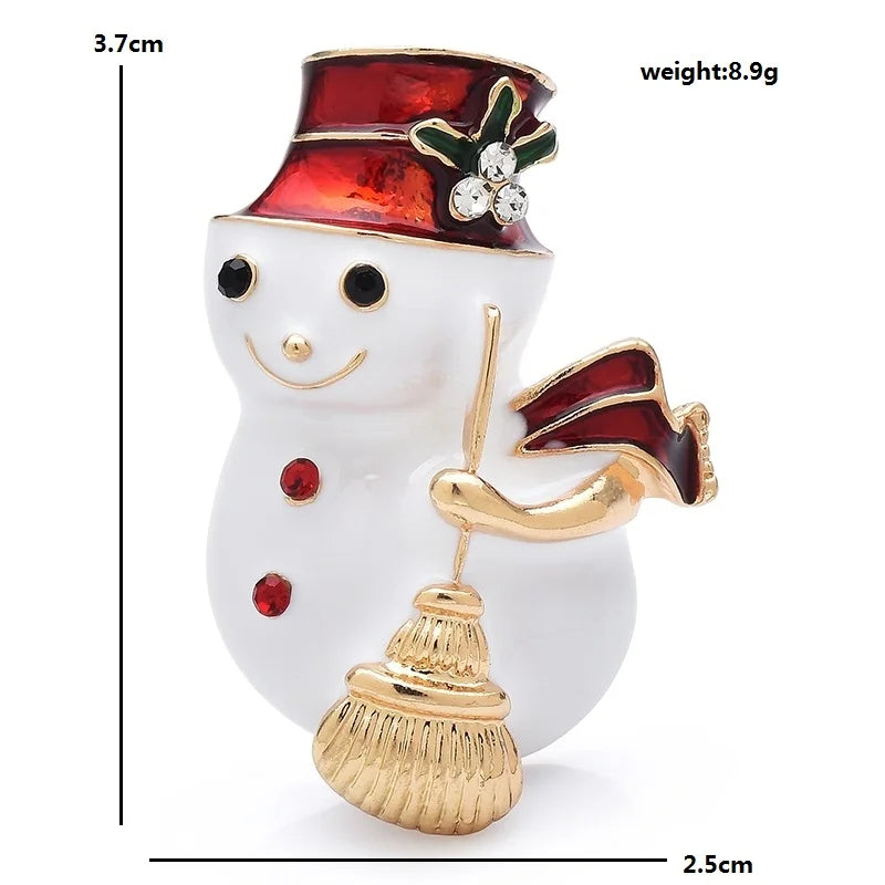 Snowman with Red Top Hat and Broom Brooch — dimensions