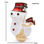 Snowman with Red Top Hat and Broom Brooch — dimensions