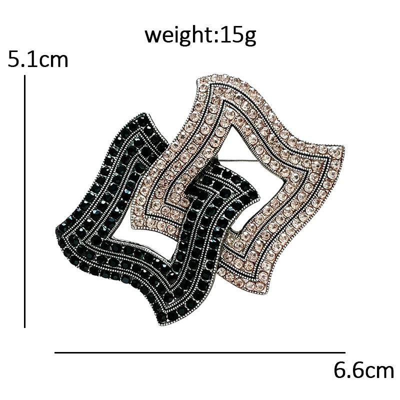 Interlocking Curved Squares Sparkle Brooch