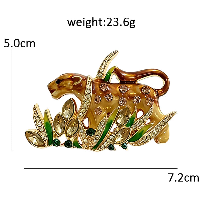 Leopard Prowling Through Grass Brooch