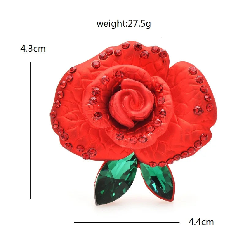 Layered Enamel Rose with Rhinestone Trim Brooch — dimensions