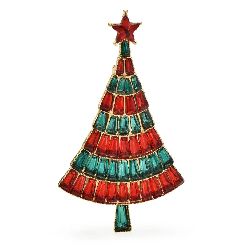 Tiered Crystal-Look Christmas Tree Brooch