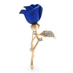 Enamel Rosebud on Jeweled Stem Brooch — Blue