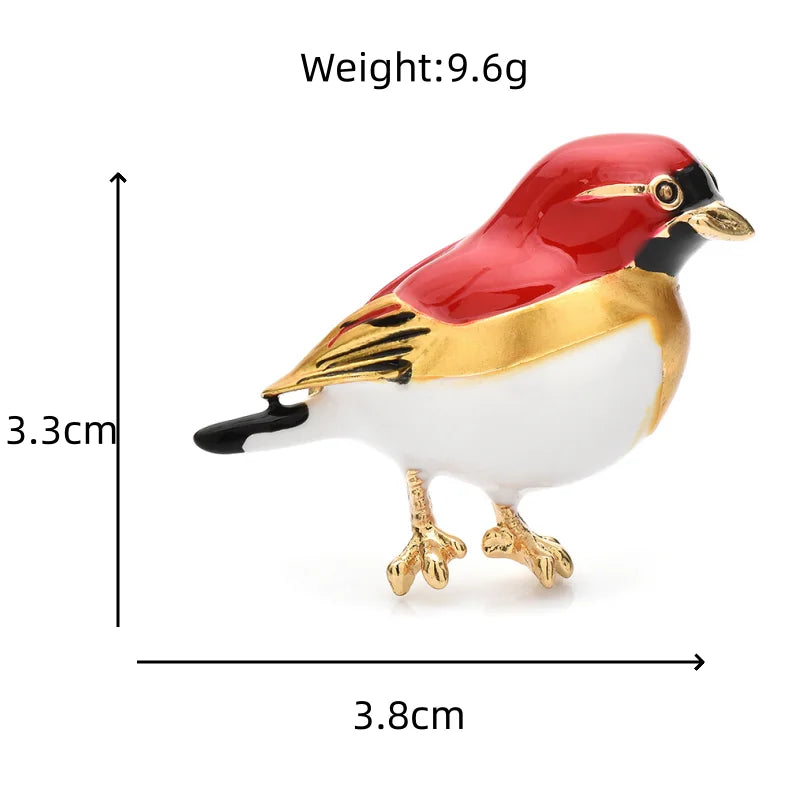 Red and Yellow Enamel Songbird Brooch dimensions and weight