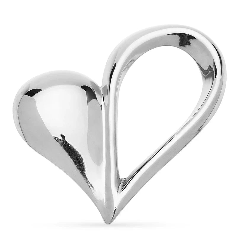 Polished Asymmetric Open Heart Stainless Steel Brooch — Silver