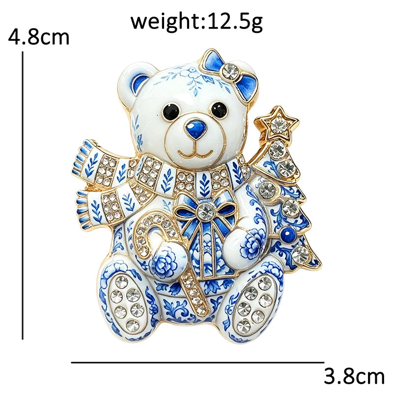 Christmas Teddy Bear with Tree Brooch