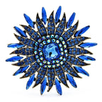 Radiant Rhinestone Sunburst Brooch — Blue