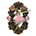 Pink Enamel Ballerina in Floral Frame Brooch product variant photo