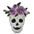 Floral Rhinestone Skull Brooch — Purple
