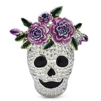 Floral Rhinestone Skull Brooch — Purple