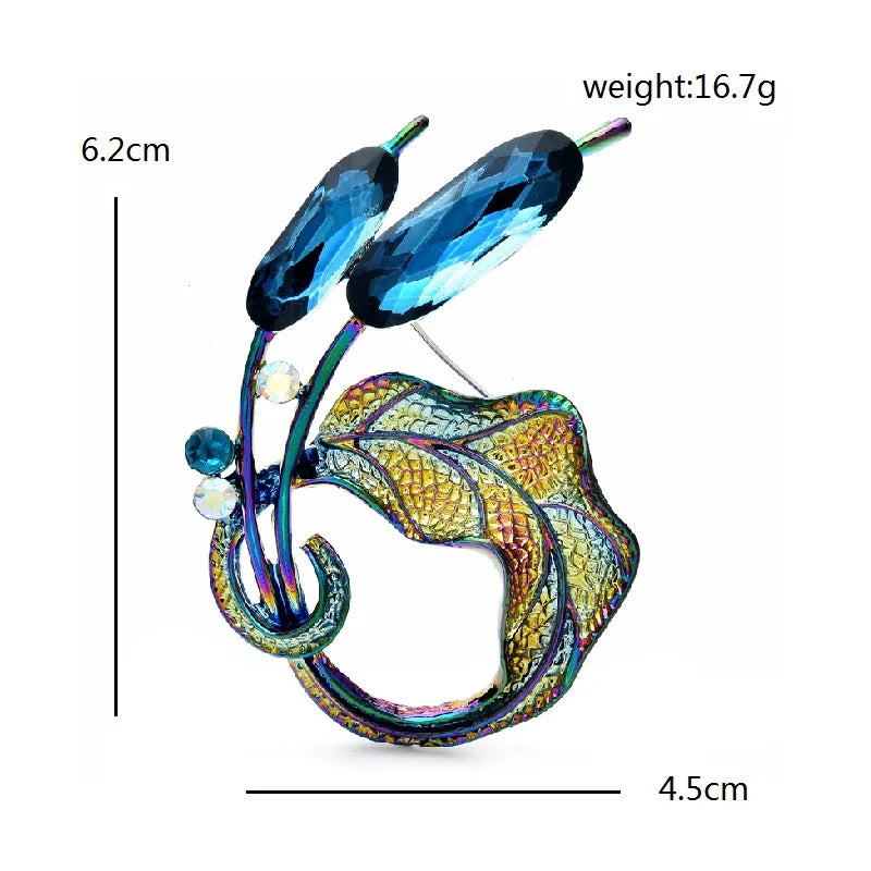 Blue Faceted Floral Swirl Brooch — dimensions