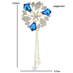 Faceted Flower with Pearl-Look Chain Tassels Brooch — dimensions
