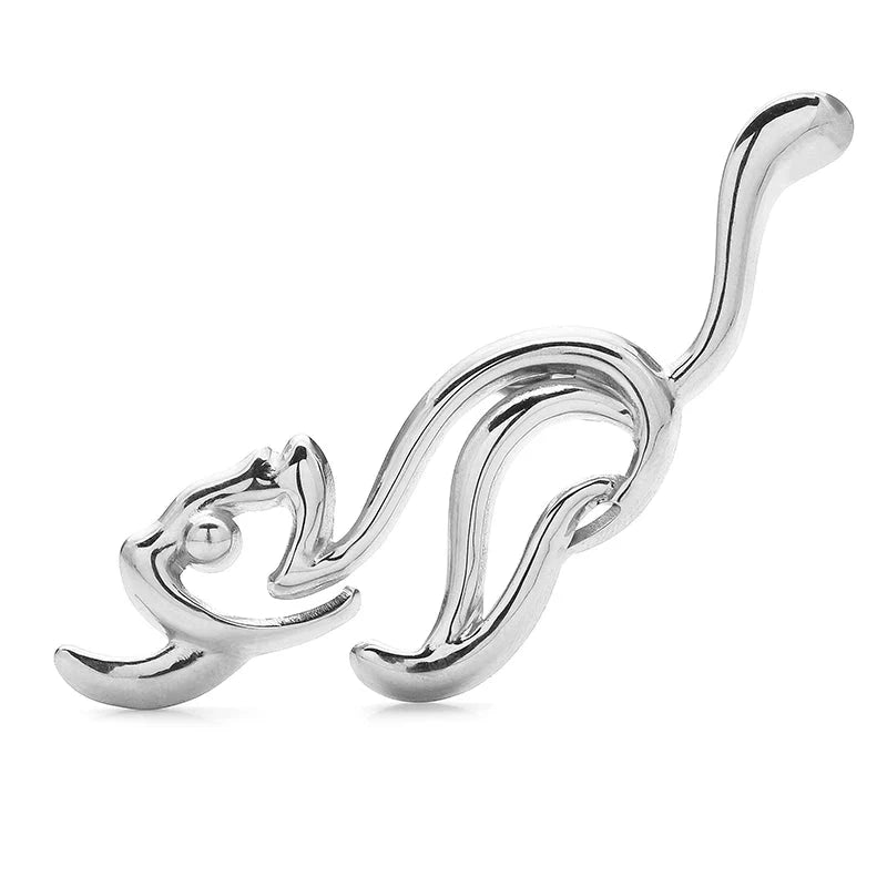 Playful Openwork Cat Brooch — Silver