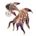 Flowing Rhinestone Goldfish with Pearl-Look Accent Brooch — Purple