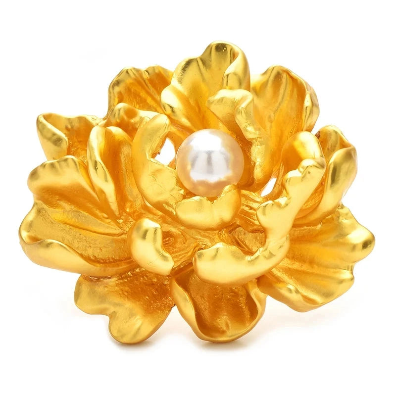 Gold-Tone Peony with Pearl-Look Center Brooch original variant product photo