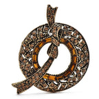 Rhinestone Circle with Ribbon Swirl Brooch — Champagne